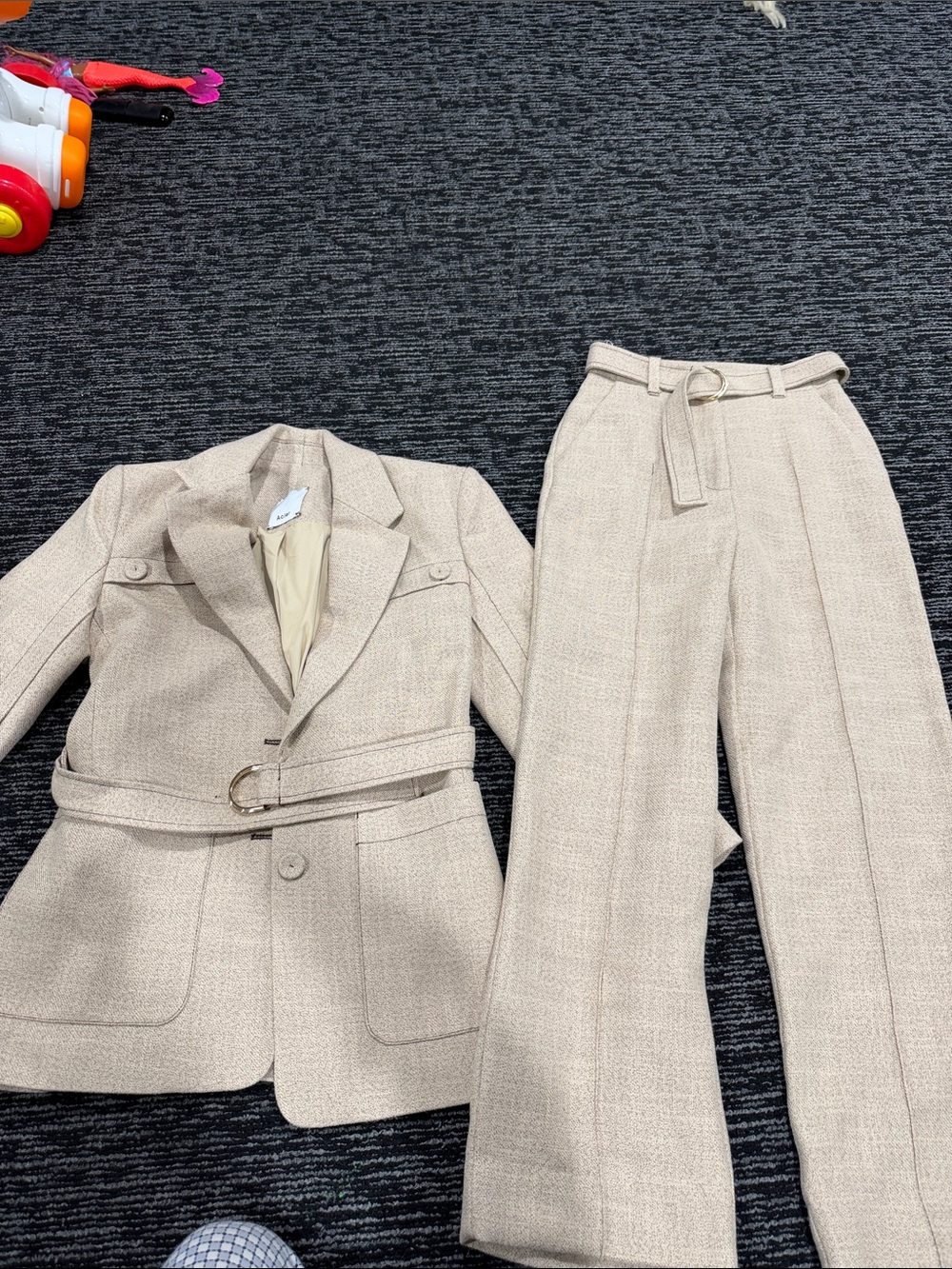 Acler Cream Tweed Belted Blazer with Matching Trousers
